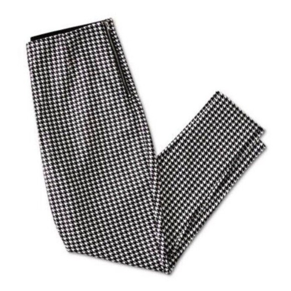 Serra Womens Black White Houndstooth Faux Suede Ankle Pants Side Zip L 12/14 - Picture 2 of 9